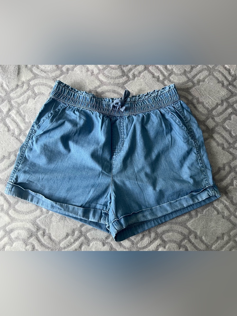 Basic Editions Girls XL 14-16 Blue Chambray Pull On Shorts